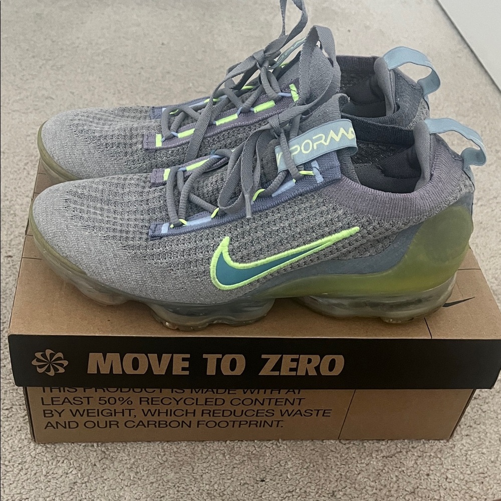 Nike Gray Vapormax with Neon Green Accents